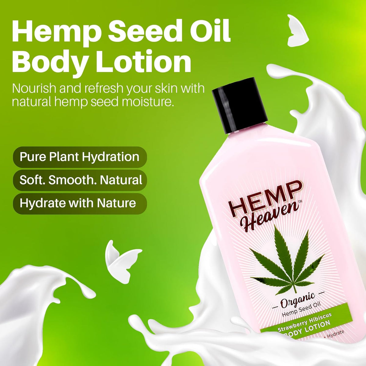 Hemp Lotion - Natural Hemp Seed Oil, Paraben-Free, 12oz, Made in USA, Nourishing for Men & Women, EWG Verified, Anti-Aging (Strawaberry Hibiscus)