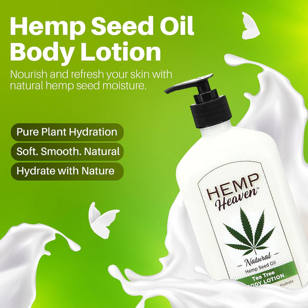 Hemp Lotion - Natural Hemp Seed Oil, Paraben-Free, 18 oz, Made in USA, Nourishing for Men & Women, EWG Verified, Anti-Aging (Tea Tree)