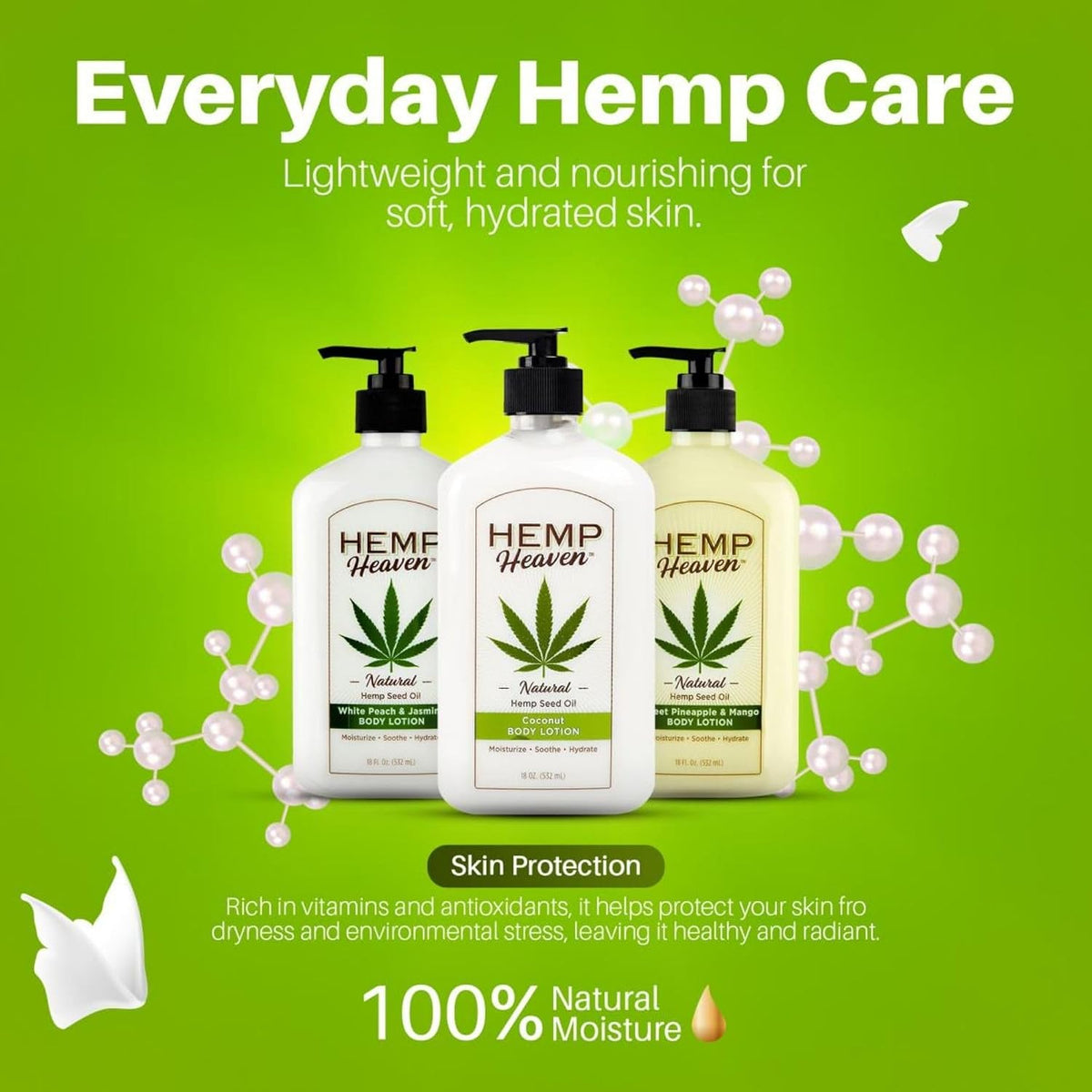 Hemp Lotion - Natural Hemp Seed Oil, Paraben-Free, 18 oz, Made in USA, Nourishing for Men & Women, EWG Verified, Anti-Aging (Coconut)