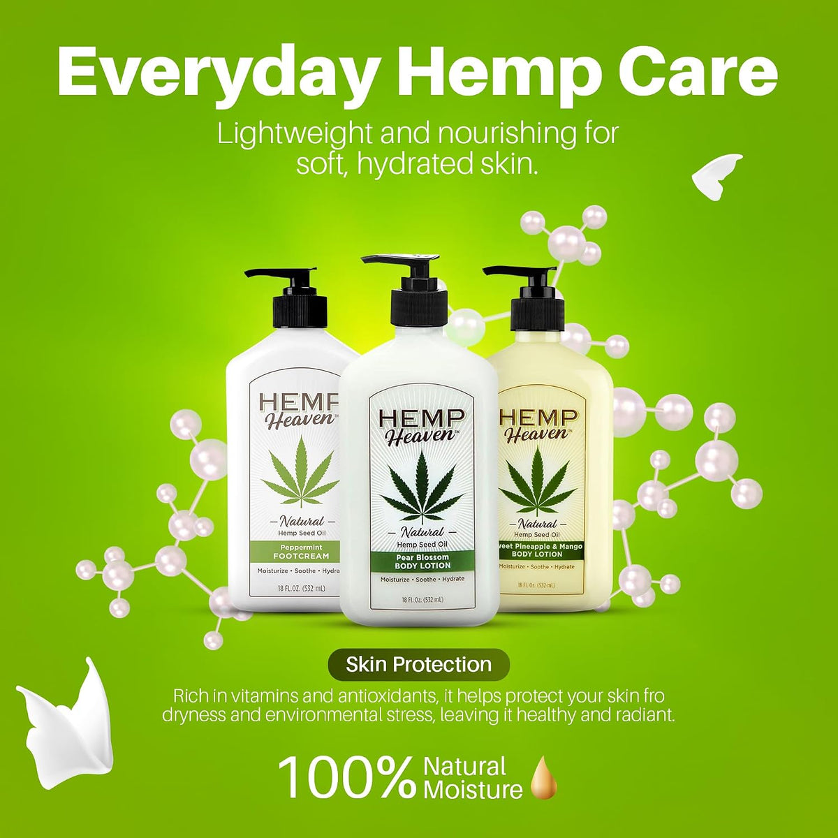 Hemp Lotion - Natural Hemp Seed Oil, Paraben-Free, 18 oz, Made in USA, Nourishing for Men & Women, EWG Verified, Anti-Aging (Pear Blossom)