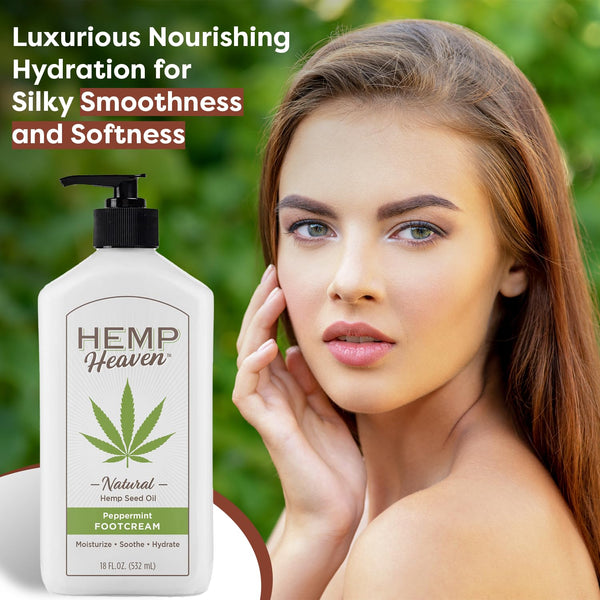 Hemp Heaven Hemp Foot Cream - Lotion Peppermint Scent - Natural Hemp Seed Oil, Paraben-Free, 18 oz, Made in USA, Nourishing for Men & Women, EWG Verified, Anti-Aging