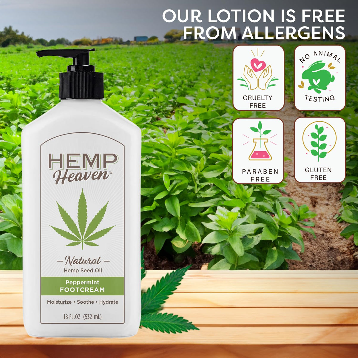 Hemp Heaven Hemp Foot Cream - Lotion Peppermint Scent - Natural Hemp Seed Oil, Paraben-Free, 18 oz, Made in USA, Nourishing for Men & Women, EWG Verified, Anti-Aging