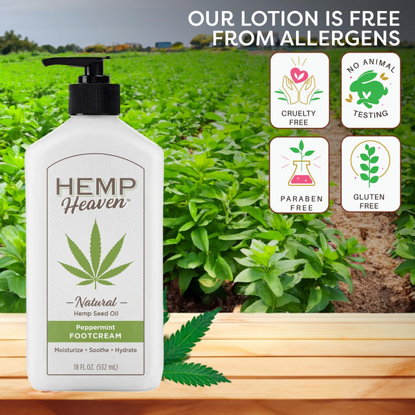Hemp Heaven Hemp Foot Cream - Lotion Peppermint Scent - Natural Hemp Seed Oil, Paraben-Free, 18 oz, Made in USA, Nourishing for Men & Women, EWG Verified, Anti-Aging
