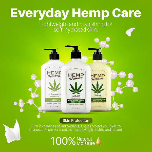 Hemp Lotion - Natural Hemp Seed Oil, Paraben-Free, 18 oz, Made in USA, Nourishing for Men & Women, EWG Verified, Anti-Aging (Peach & White Jasmine)