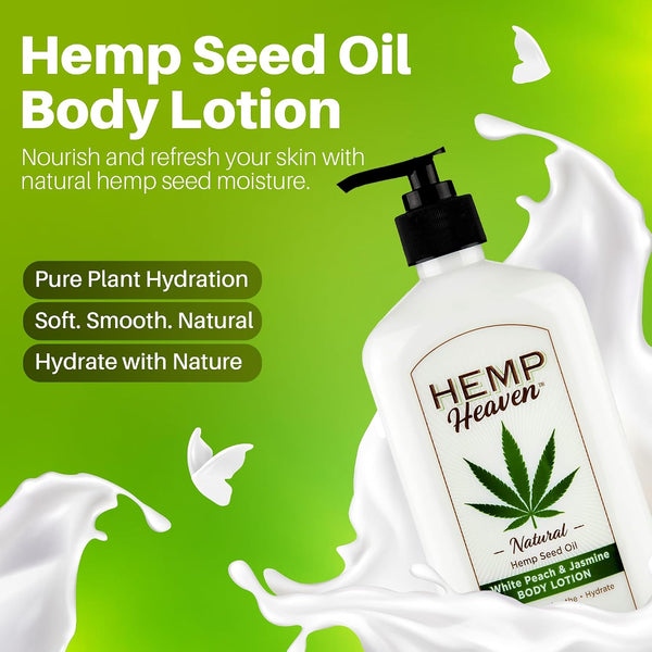 Hemp Lotion - Natural Hemp Seed Oil, Paraben-Free, 18 oz, Made in USA, Nourishing for Men & Women, EWG Verified, Anti-Aging (Peach & White Jasmine)