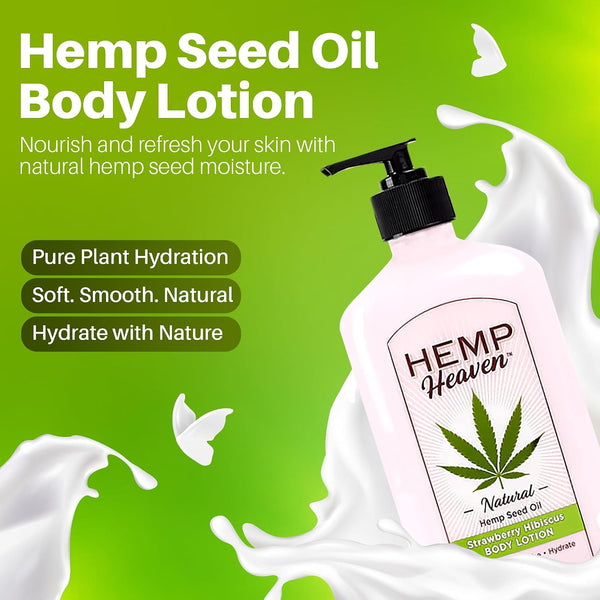 Hemp Lotion - Natural Hemp Seed Oil, Paraben-Free, 18oz, Made in USA, Nourishing for Men & Women, EWG Verified, Anti-Aging (Strawaberry Hibiscus)