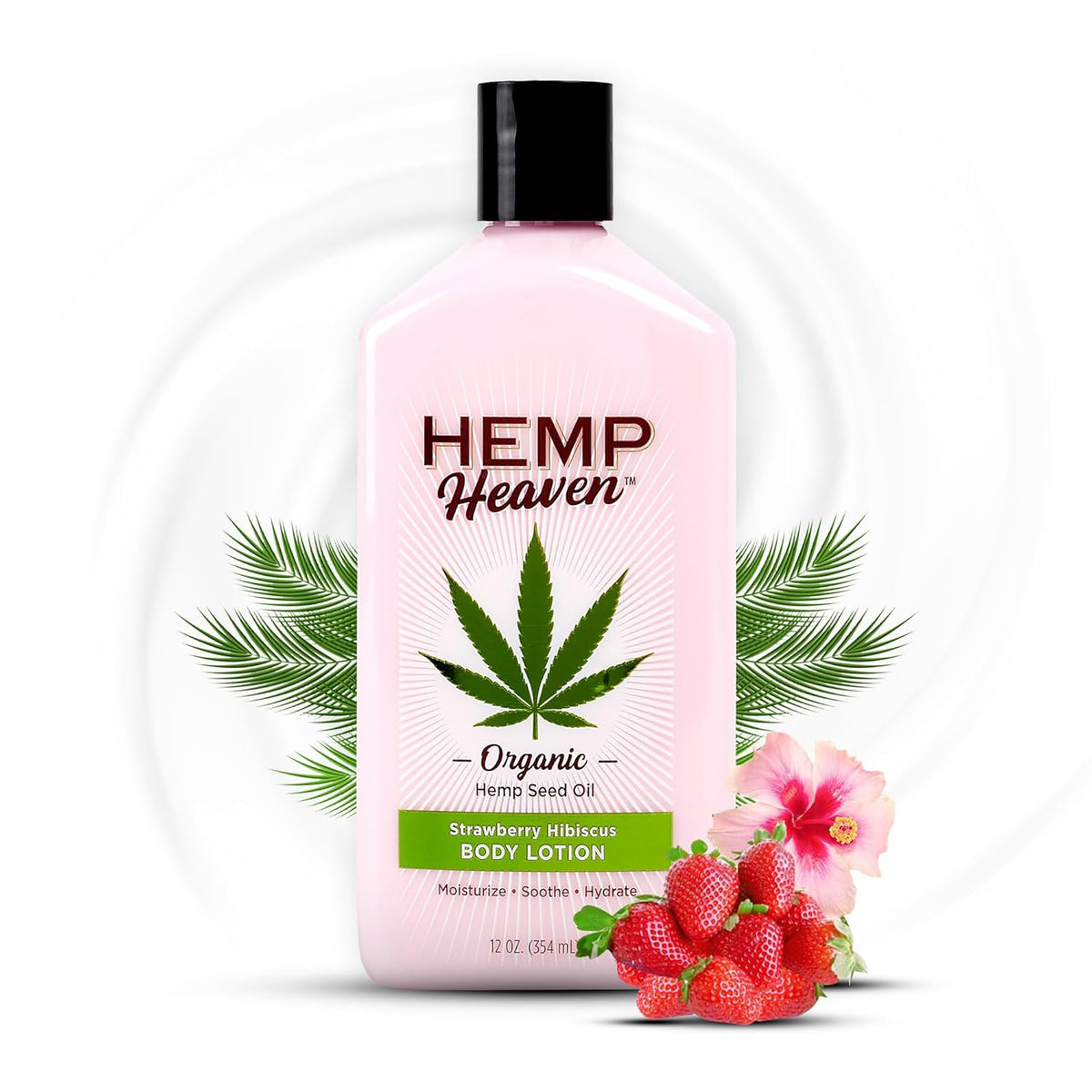 Hemp Lotion - Natural Hemp Seed Oil, Paraben-Free, 12oz, Made in USA, Nourishing for Men & Women, EWG Verified, Anti-Aging (Strawaberry Hibiscus)