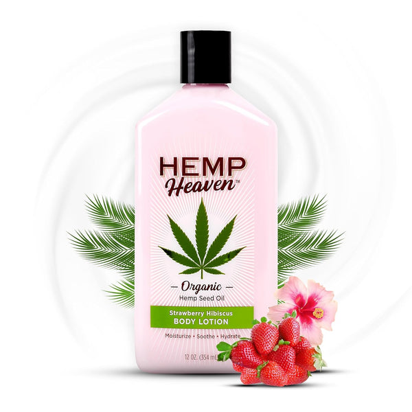 Hemp Lotion - Natural Hemp Seed Oil, Paraben-Free, 12oz, Made in USA, Nourishing for Men & Women, EWG Verified, Anti-Aging (Strawaberry Hibiscus)