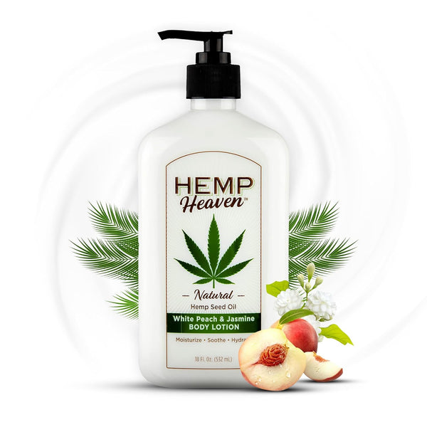 Hemp Lotion - Natural Hemp Seed Oil, Paraben-Free, 18 oz, Made in USA, Nourishing for Men & Women, EWG Verified, Anti-Aging (Peach & White Jasmine)
